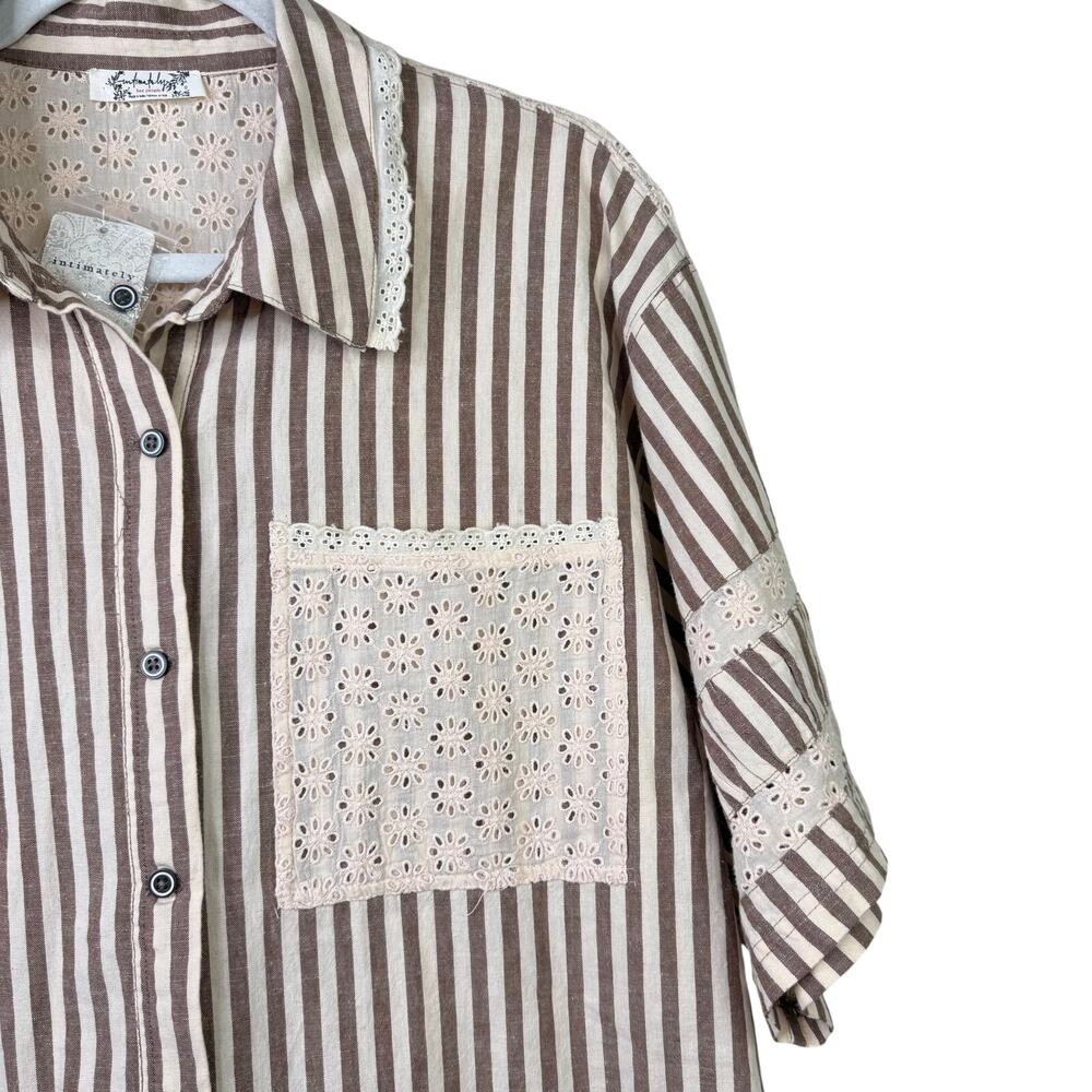 NEW Intimately Free People Neutral Combo Brown Stripe Clear Skies Lounge Shirt - Picture 6 of 10